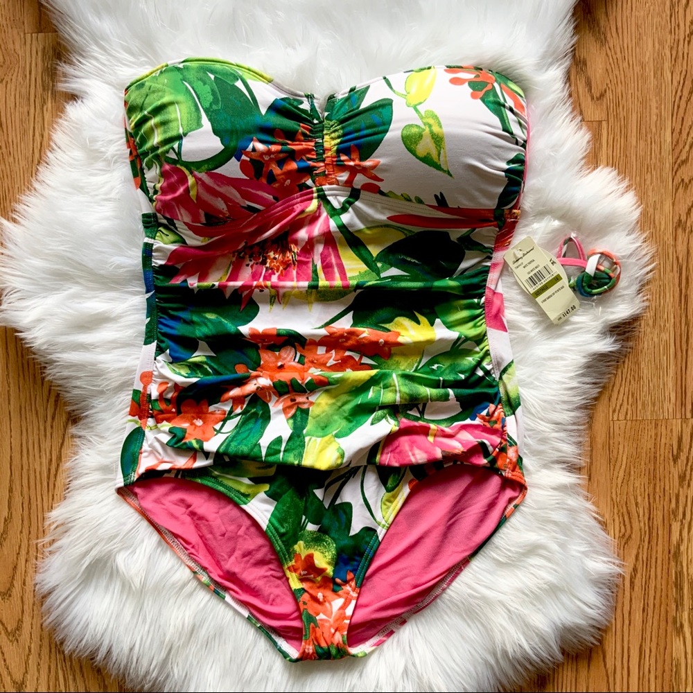 Tommy Bahama V Front Tropical 1 Piece Bathing Suit